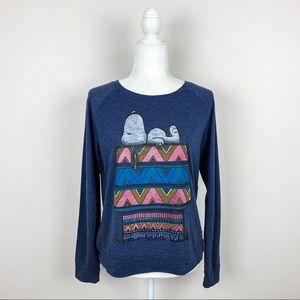 Peanuts Navy Size Large Long Sleeve Snoopy Top